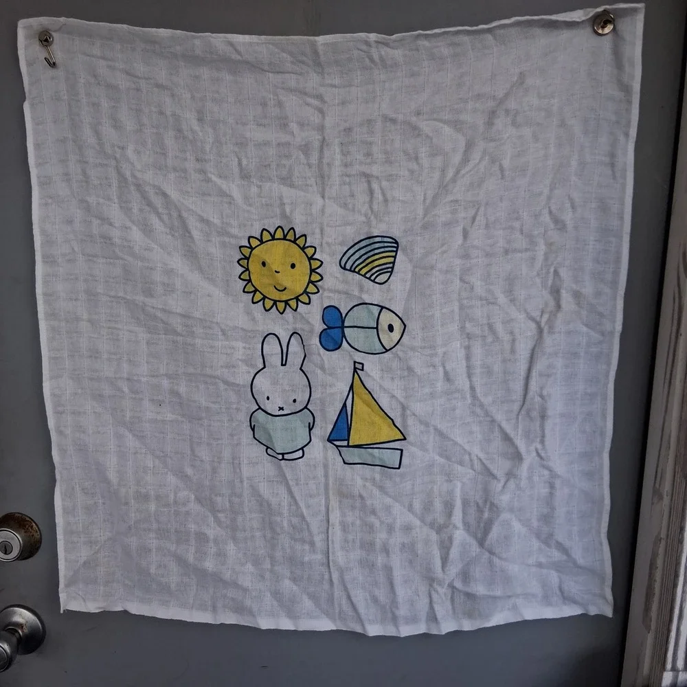 Vtg Y2K Baby Miffy Cotton Muslin Swaddle Blanket Boat Bunny Sun Fish Rare HTF